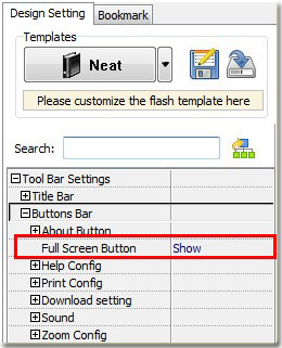 full screen setting of flipping book