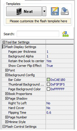 flipping book settings menu