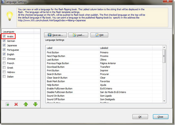 edit language on flash window of flash flipping book