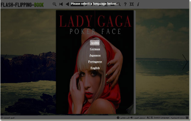 flipping book with customized default Arabic language