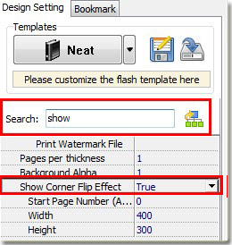 easily find setting option with search function of flash flipping book maker