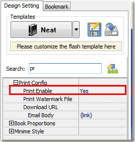 enable print button of flash flipping book