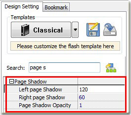 define page shadow of flash flipping book