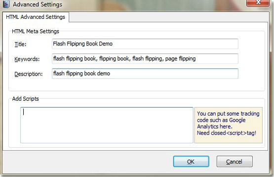 html flash flipping book settings