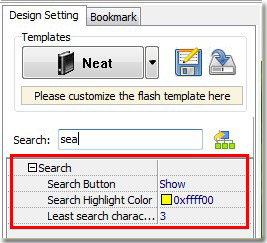 customize search settings of flash book