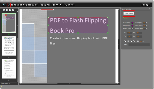 choose area to pop up image on edit interface of flip book maker
