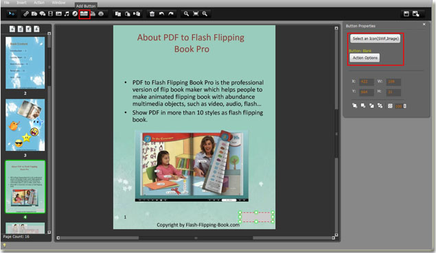 easily add customized button to flash book or Mac flipping book by the flip book maker
