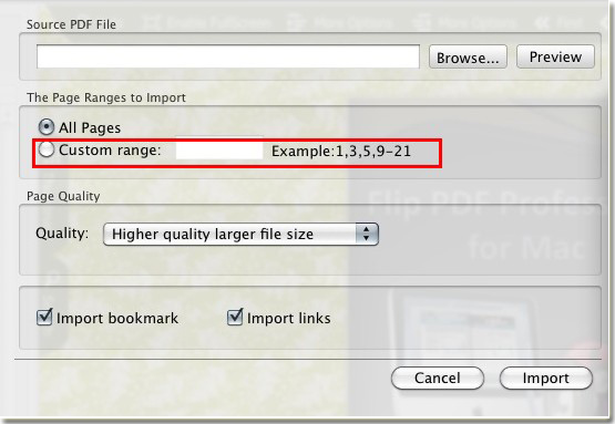 easily import custom pages of PDF to flipping book by Mac flip book software